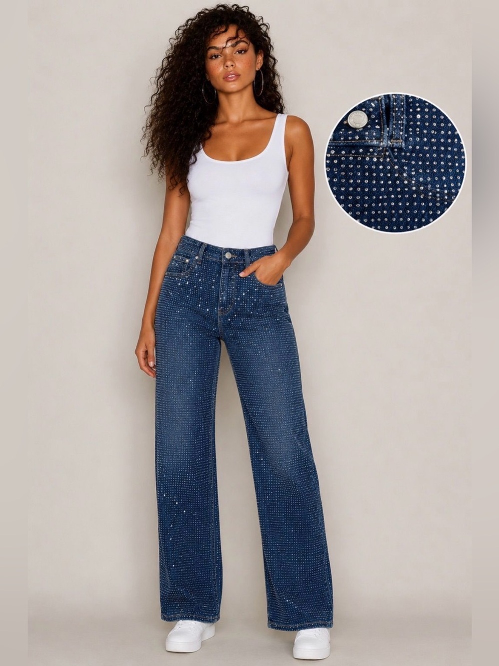 NWT Nina Rossi $247 Dark Crystal Wide Leg Jeans Size Small